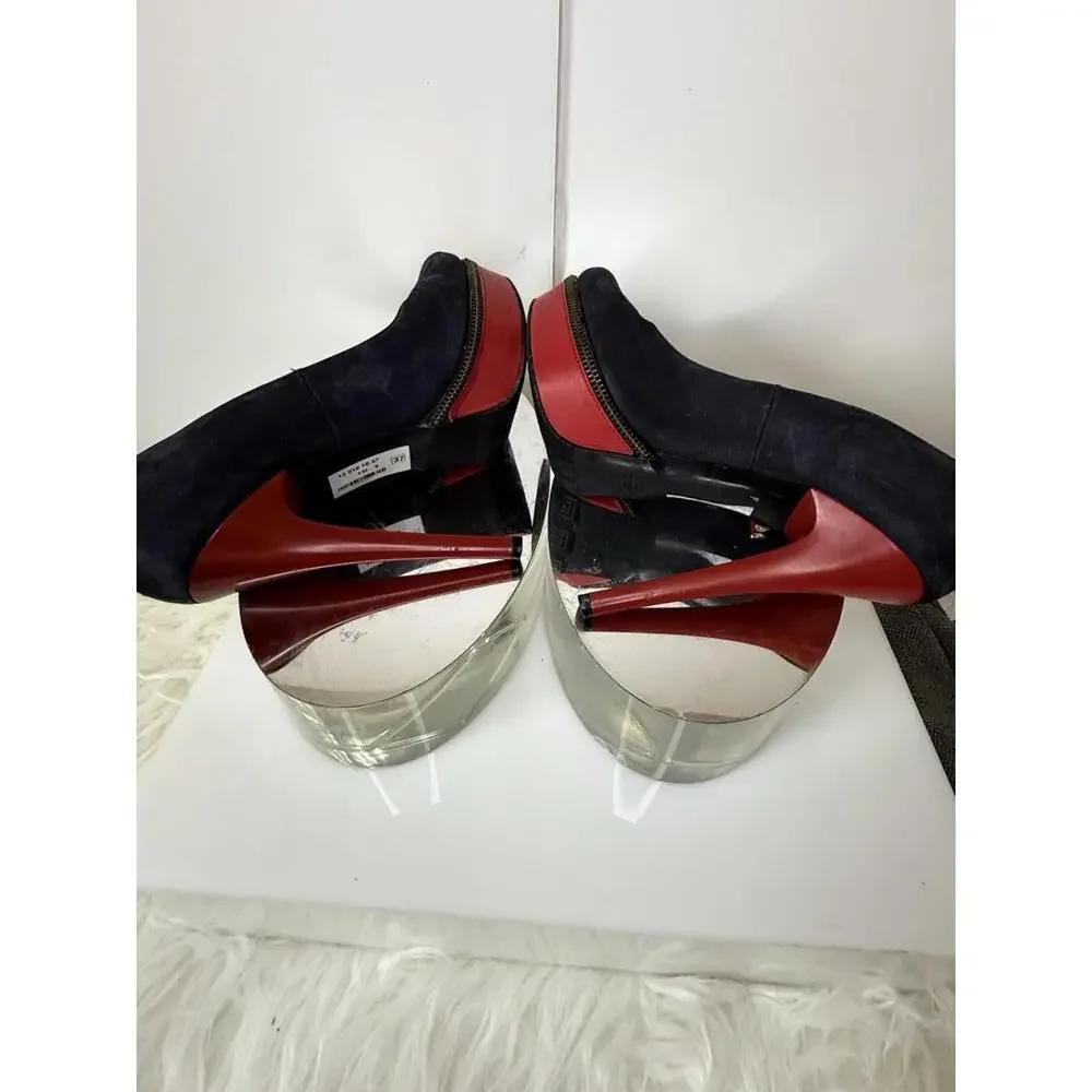 Merlier Blue Red White Suede Heels Womens Leather Sz 6.5 Red Sole High Fashion‎